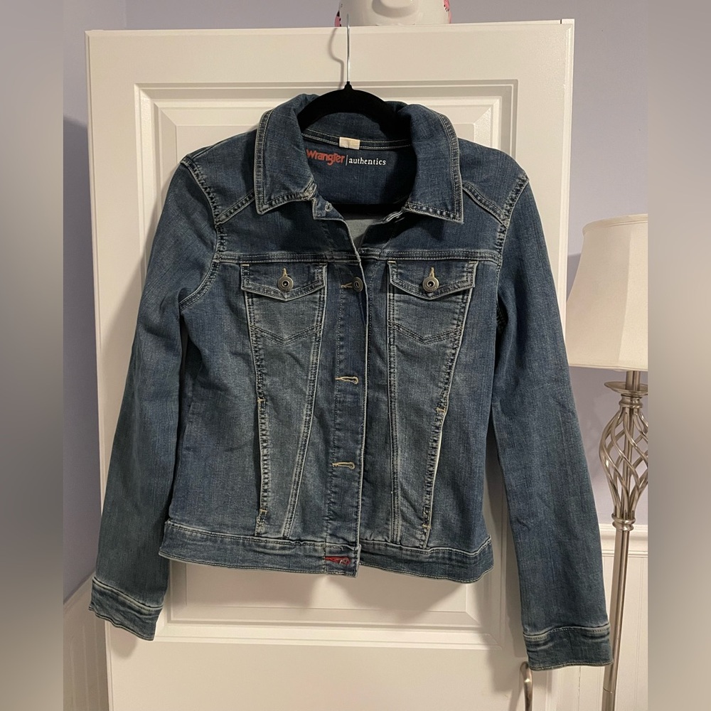 Wrangler Authentics Denim Jacket Womens Small Blue Stretch Trucker Jean Jacket